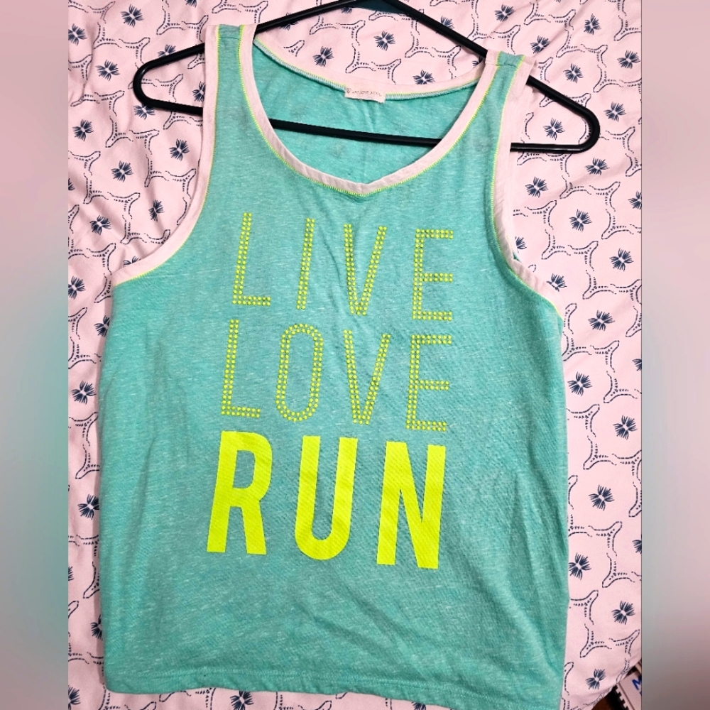 NWOT Live Love Run teal tank top Medium